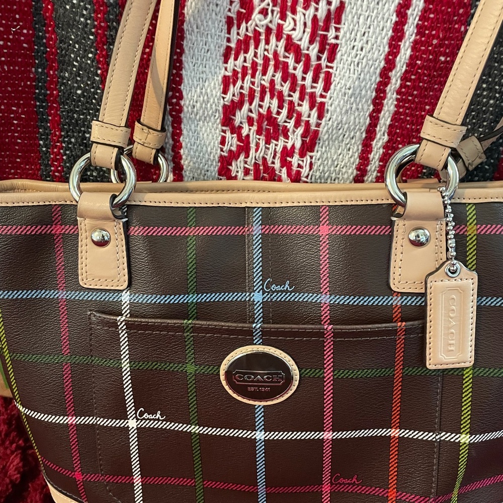 Coach Peyton Tattersall F24389 Multicolor Satchel Tote Shoulder Hand Bag Purse